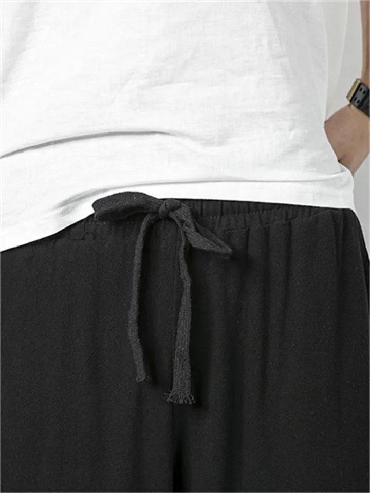 Retro Style Loose Cotton And Linen Casual Men's Plus Size Trousers