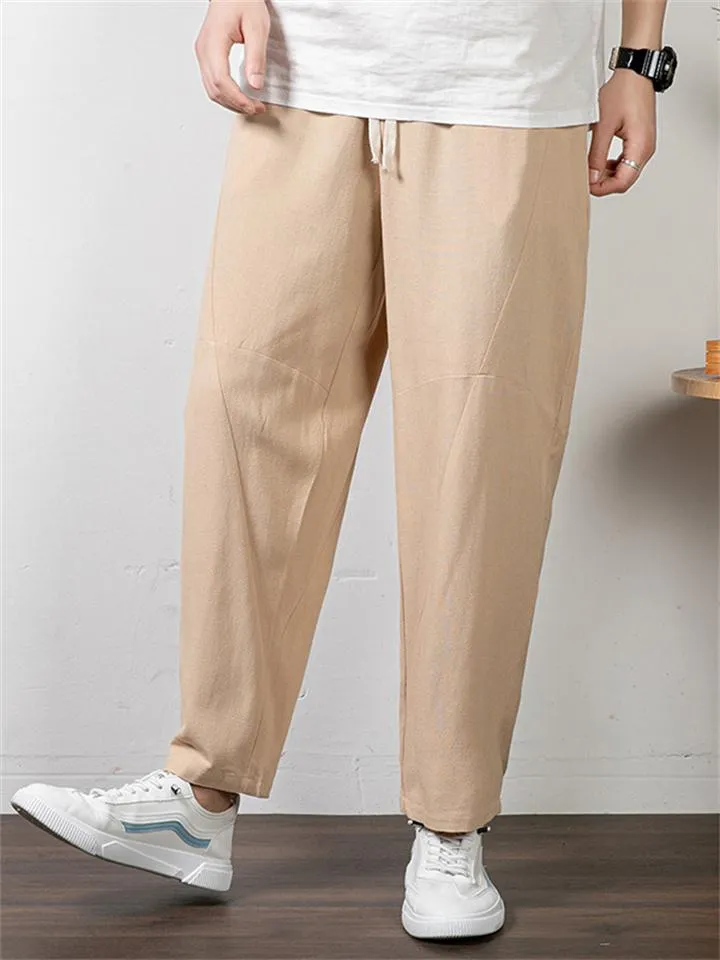 Retro Style Loose Cotton And Linen Casual Men's Plus Size Trousers