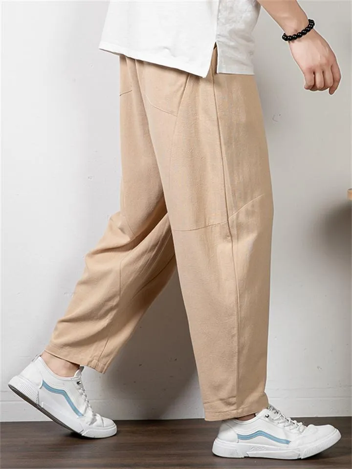 Retro Style Loose Cotton And Linen Casual Men's Plus Size Trousers