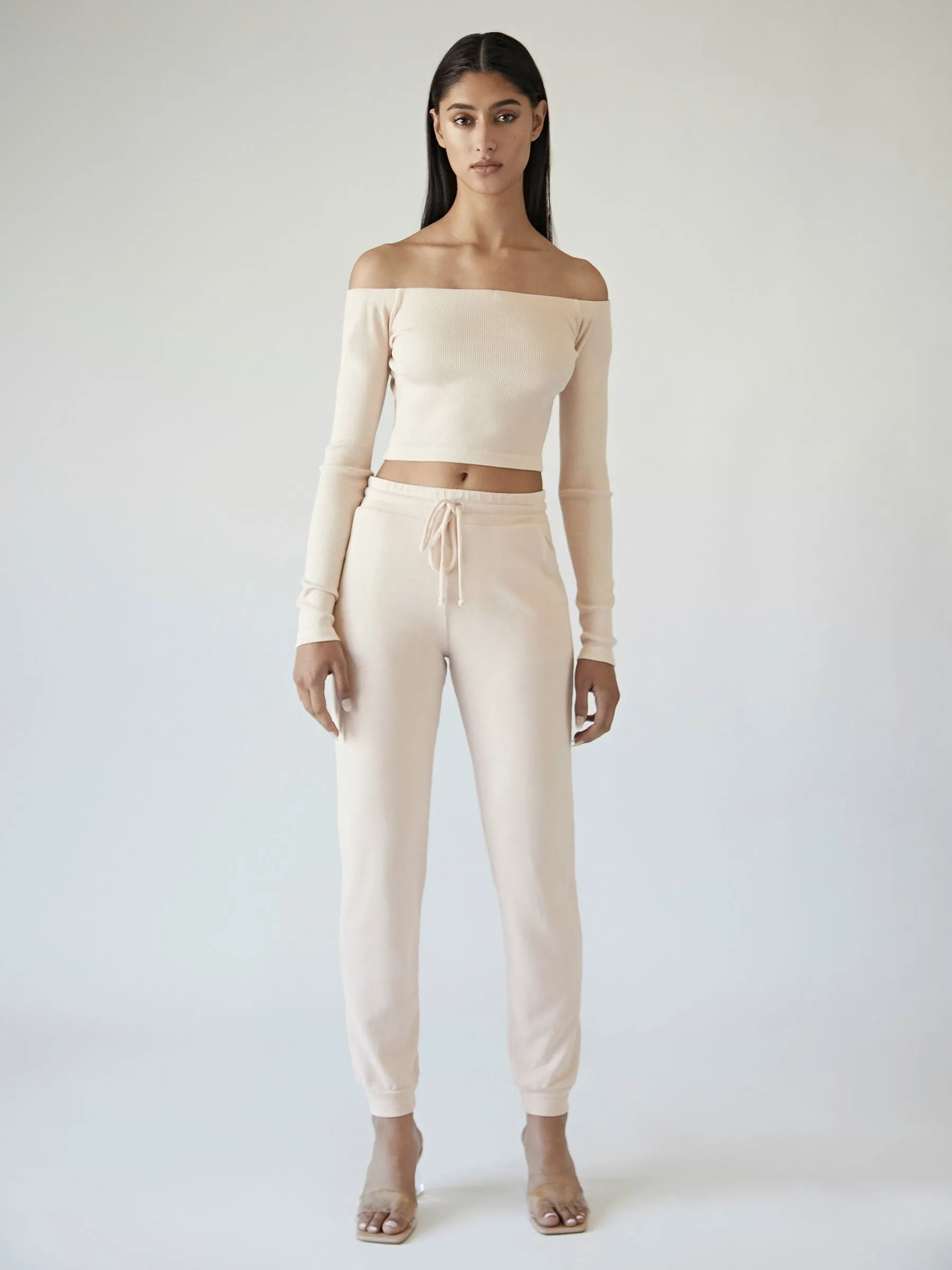 Ribbed Crop Off Shoulder Top