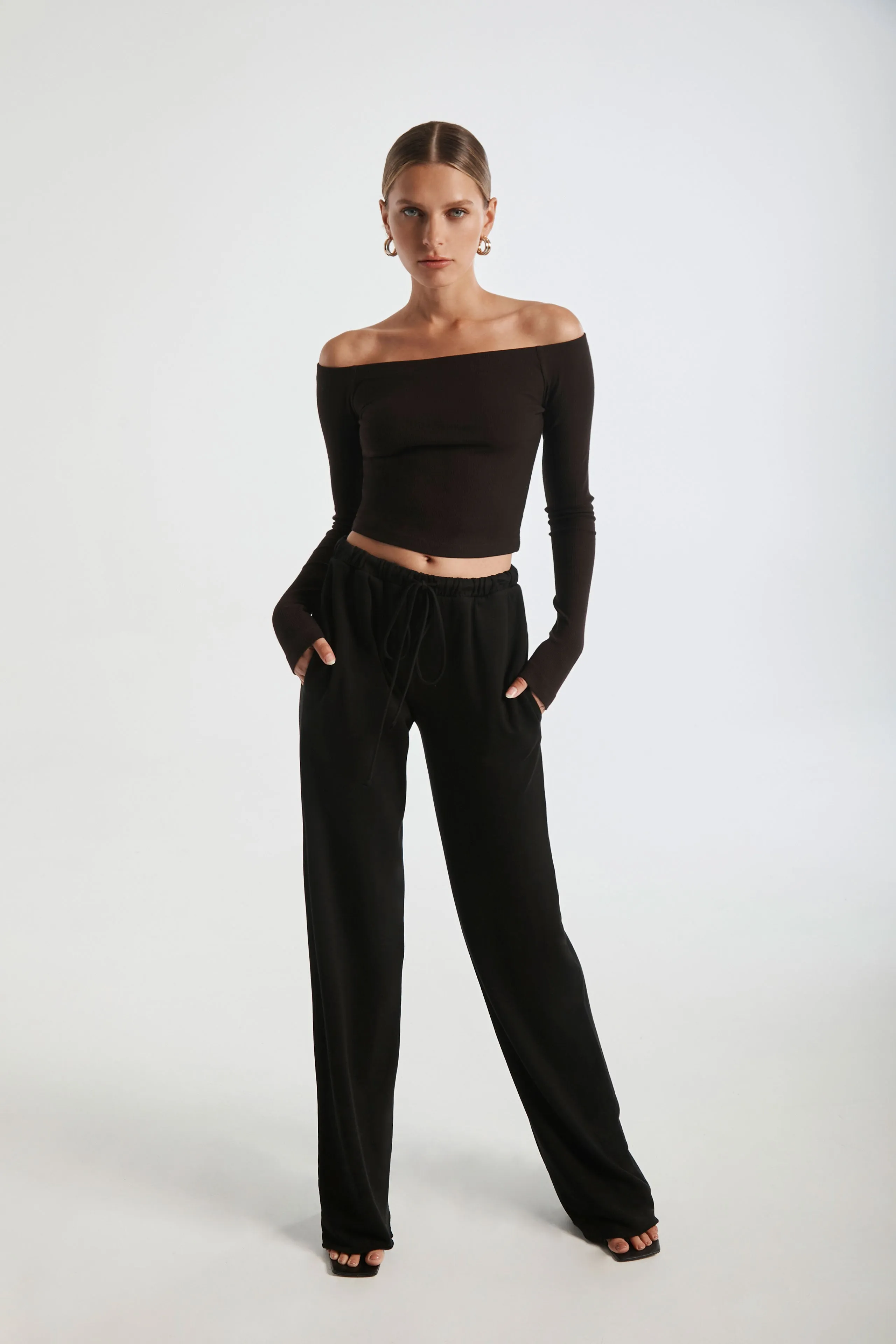 Ribbed Crop Off Shoulder Top