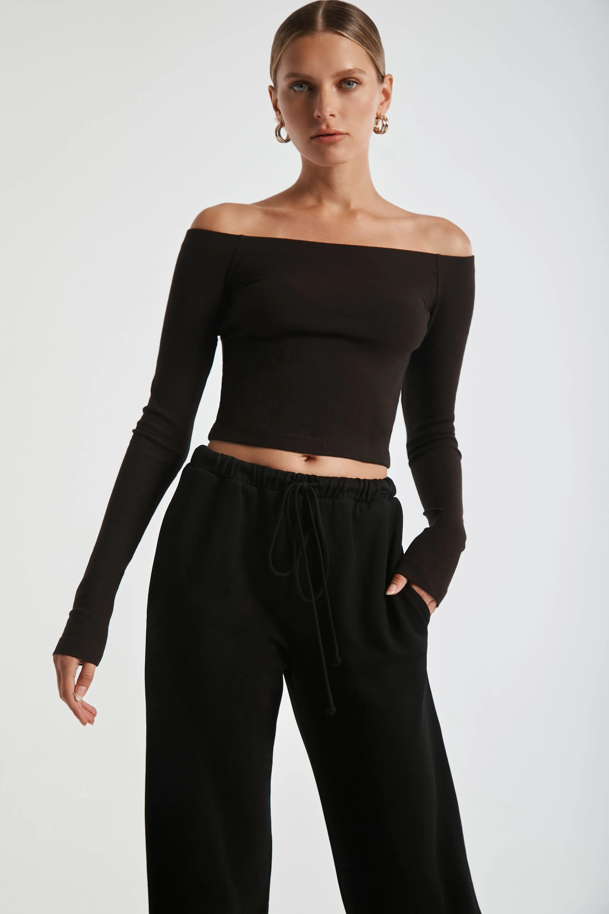 Ribbed Crop Off Shoulder Top