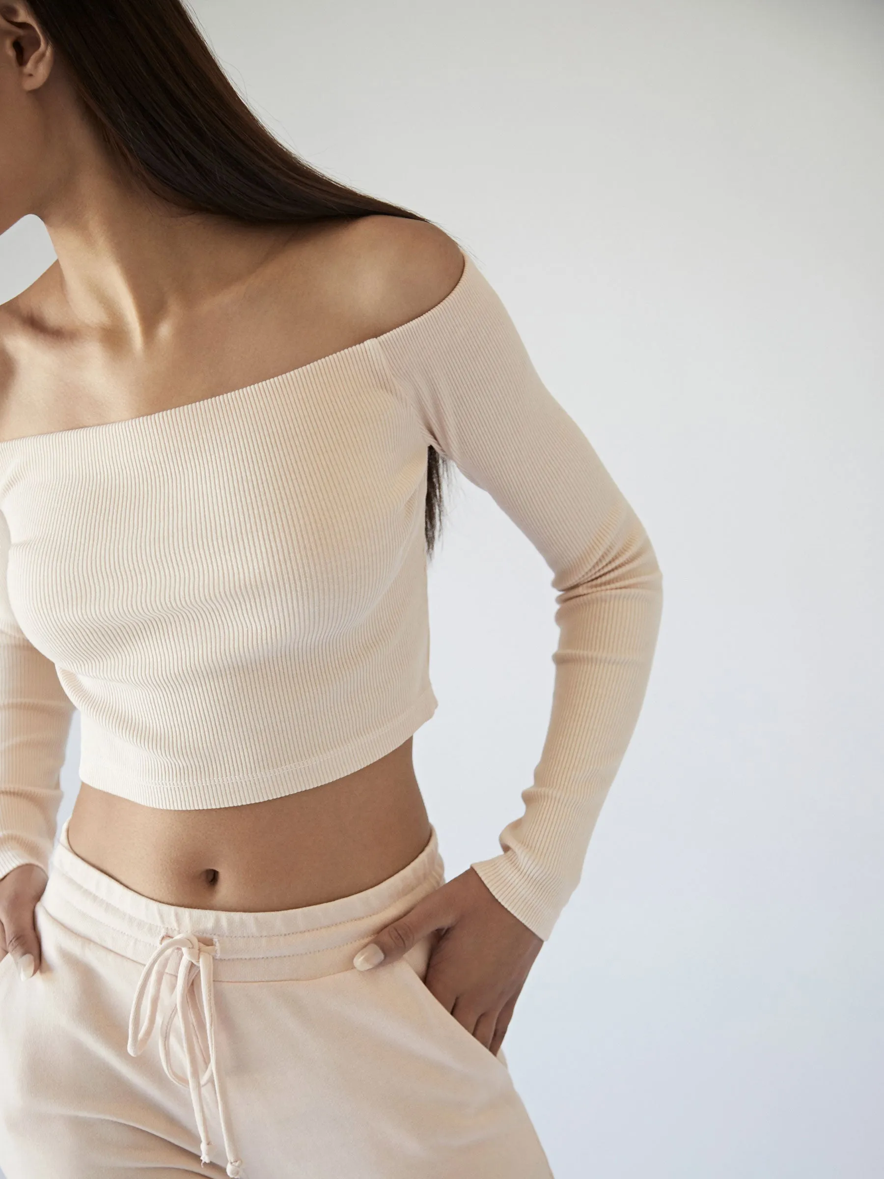 Ribbed Crop Off Shoulder Top