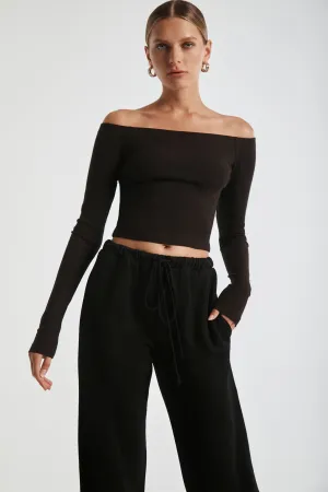 Ribbed Crop Off Shoulder Top