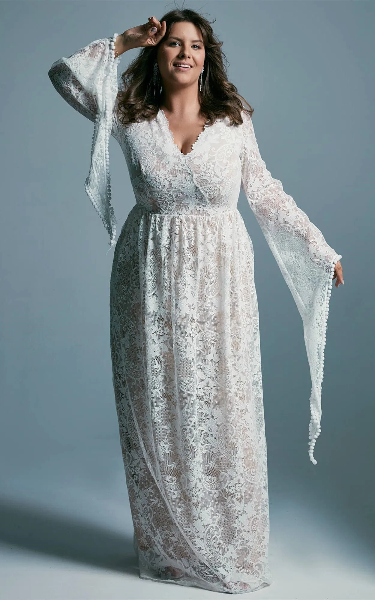 Romantic Plus Size A Line Lace Wedding Dress with Appliques-716149