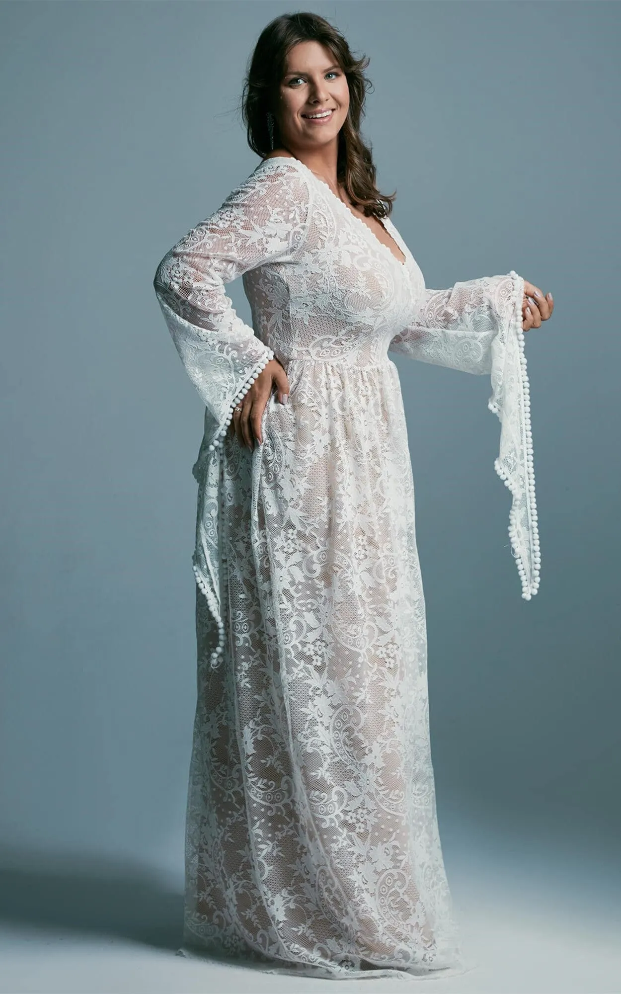 Romantic Plus Size A Line Lace Wedding Dress with Appliques-716149