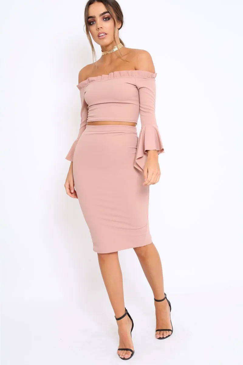Rose Bardot Frill Crop Top with Flared Sleeves - Tiffy