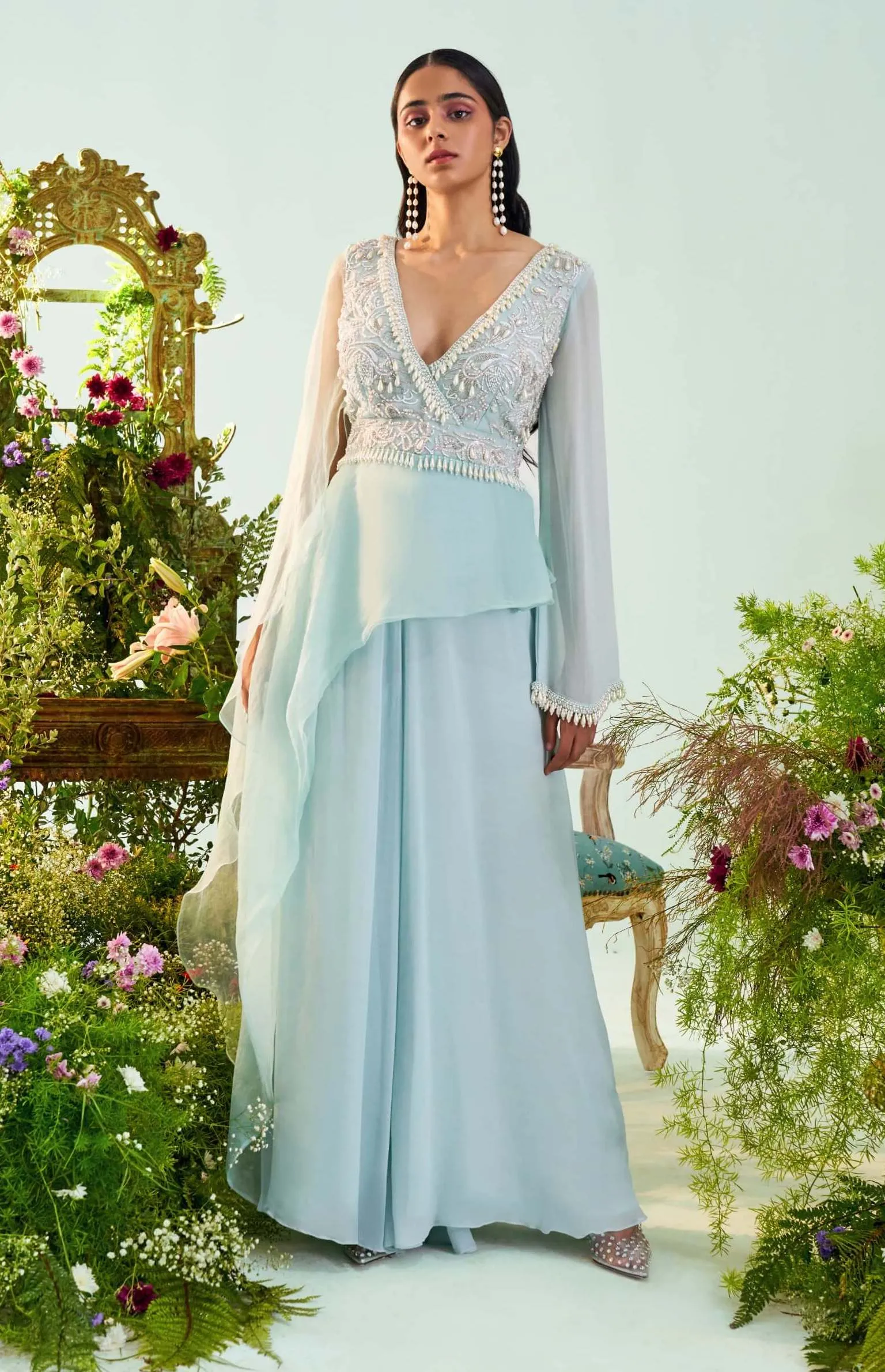 Rose Ice Blue Embroidered Jumpsuit