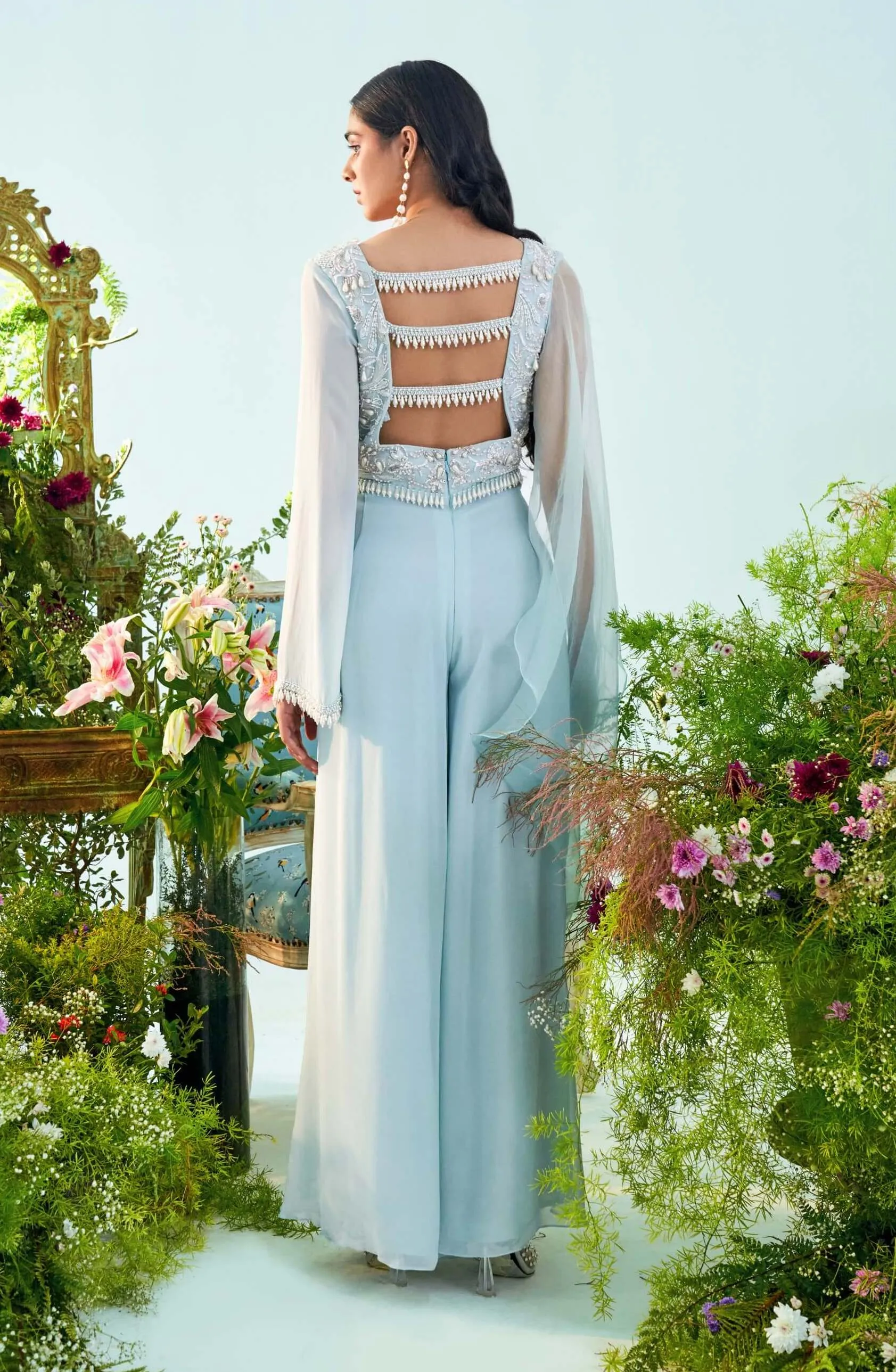 Rose Ice Blue Embroidered Jumpsuit