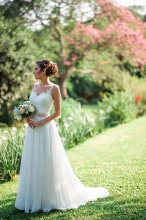 Roycebridal Chiffon A-line Sweetheart Beach Wedding Dresses With Lace Appliques, MW786