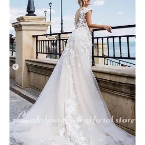 Roycebridal Gorgeous Appliques Lace Cap Sleeve Wedding Dresses