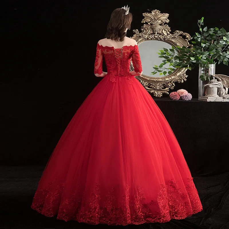 Roycebridal Half-sleeve Red Wedding Dress Lace Up  Bride Plus Size Wedding Dresses Ball Gowns Princess Dresses  Vestido De Novia