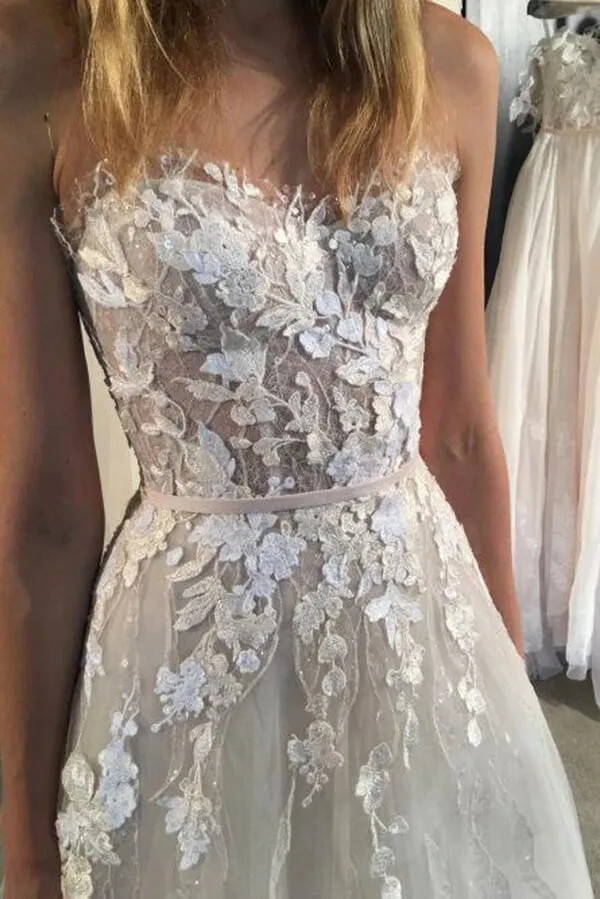 Roycebridal Ivory Strapless A-line Tulle Lace Sweetheart Wedding Dresses, Bridal Gowns, MW597
