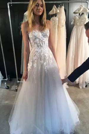 Roycebridal Ivory Strapless A-line Tulle Lace Sweetheart Wedding Dresses, Bridal Gowns, MW597