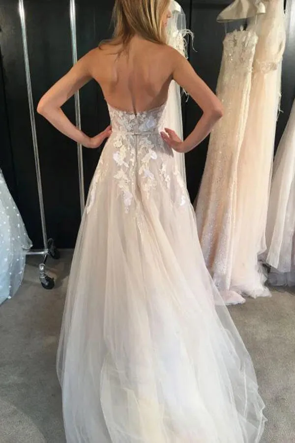 Roycebridal Ivory Strapless A-line Tulle Lace Sweetheart Wedding Dresses, Bridal Gowns, MW597