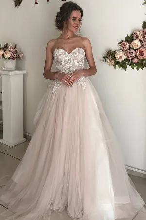 Roycebridal Romantic Tulle Lace A-Line Sweetheart Boho Wedding Dresses, Bridal Gown, MW700