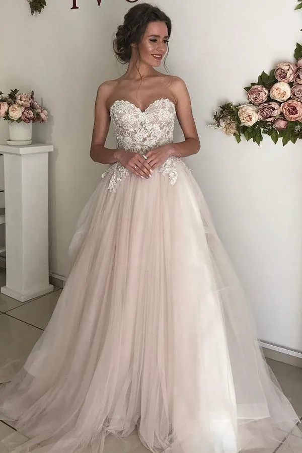 Roycebridal Romantic Tulle Lace A-Line Sweetheart Boho Wedding Dresses, Bridal Gown, MW700