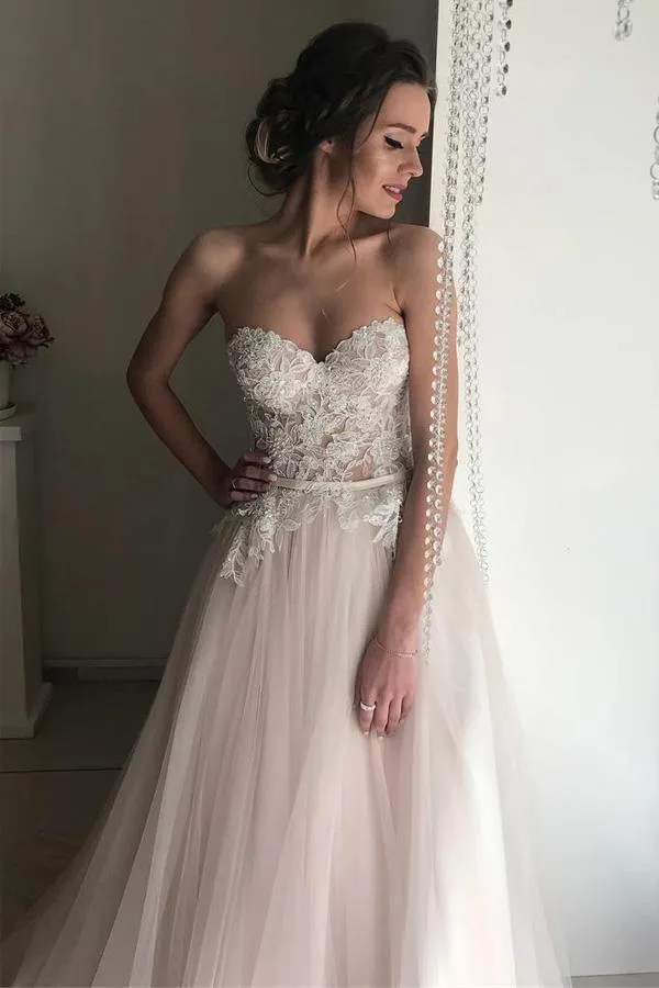 Roycebridal Romantic Tulle Lace A-Line Sweetheart Boho Wedding Dresses, Bridal Gown, MW700