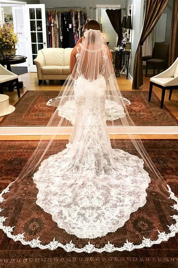 Roycebridal Tulle Mermaid V-neck Lace Appliques Wedding Dresses, Bridal Gown, MW853