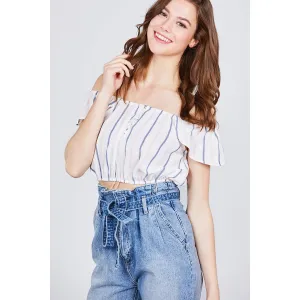 Ruffle Sleeve Off The Shoulder Button Down Crop Top (New 2 You Lx)
