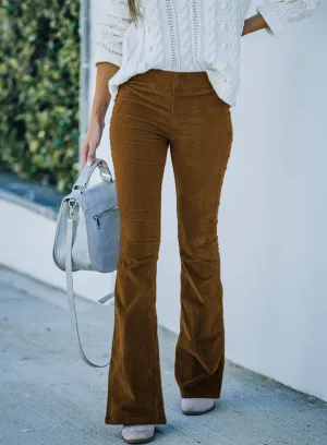 SALE Brown Elastic Waist Flared Pants