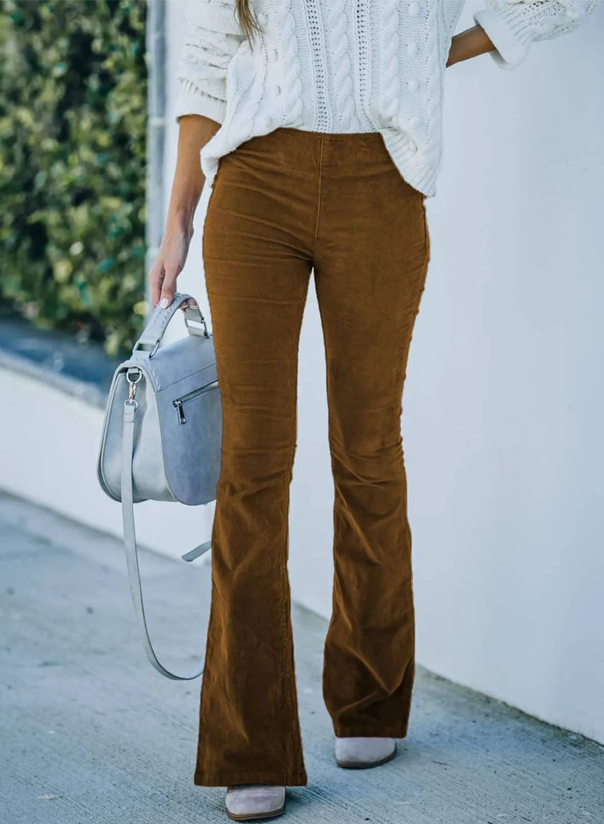 SALE Brown Elastic Waist Flared Pants