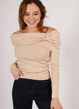 SALE Off the Shoulder Top- Beige