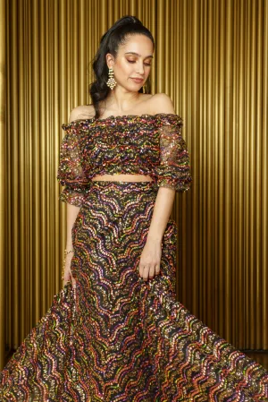 Sample 94 EMMA Wavy Sequin Off-the-Shoulder Lehenga Top