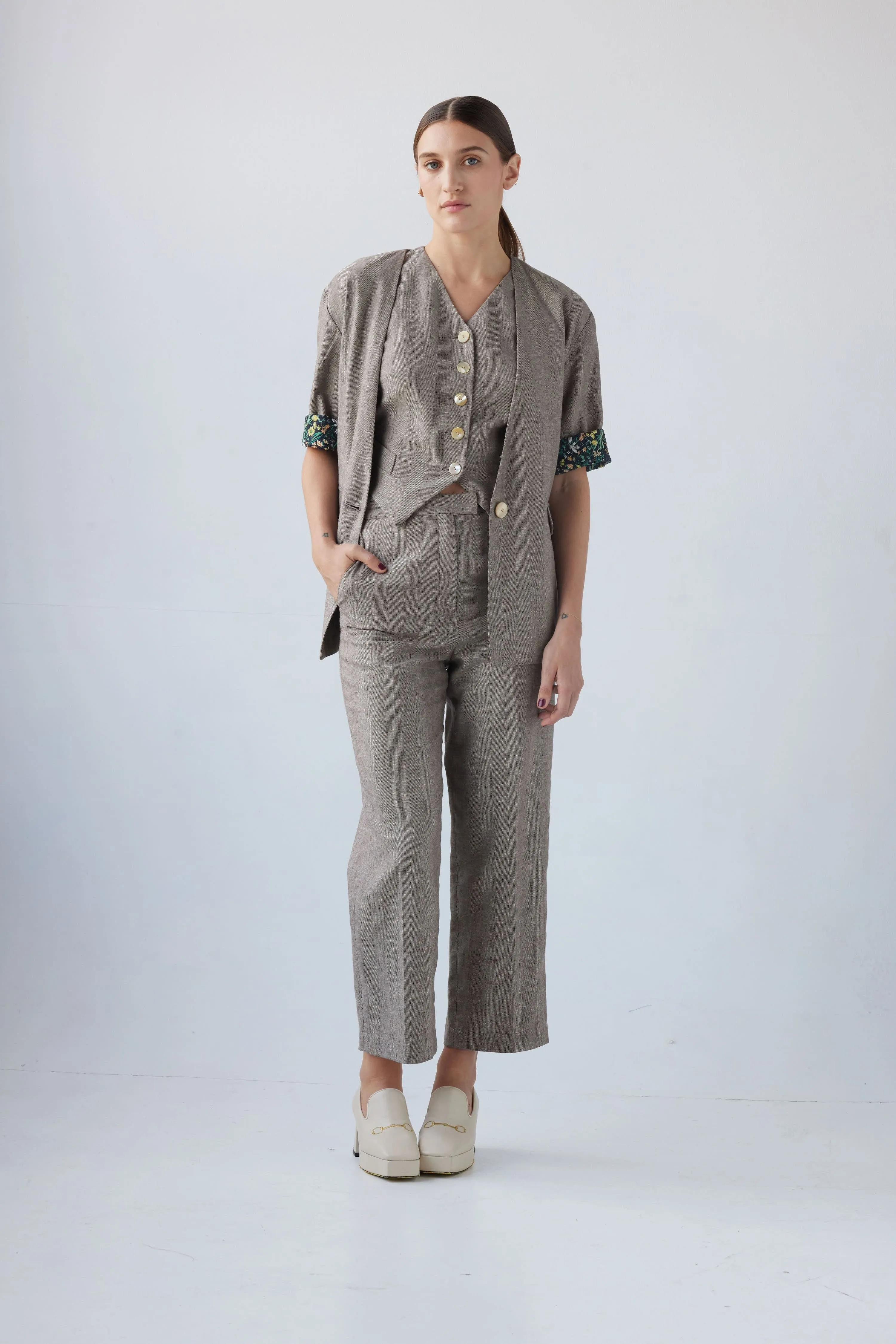 Sandra Jacket in Linen Herringbone