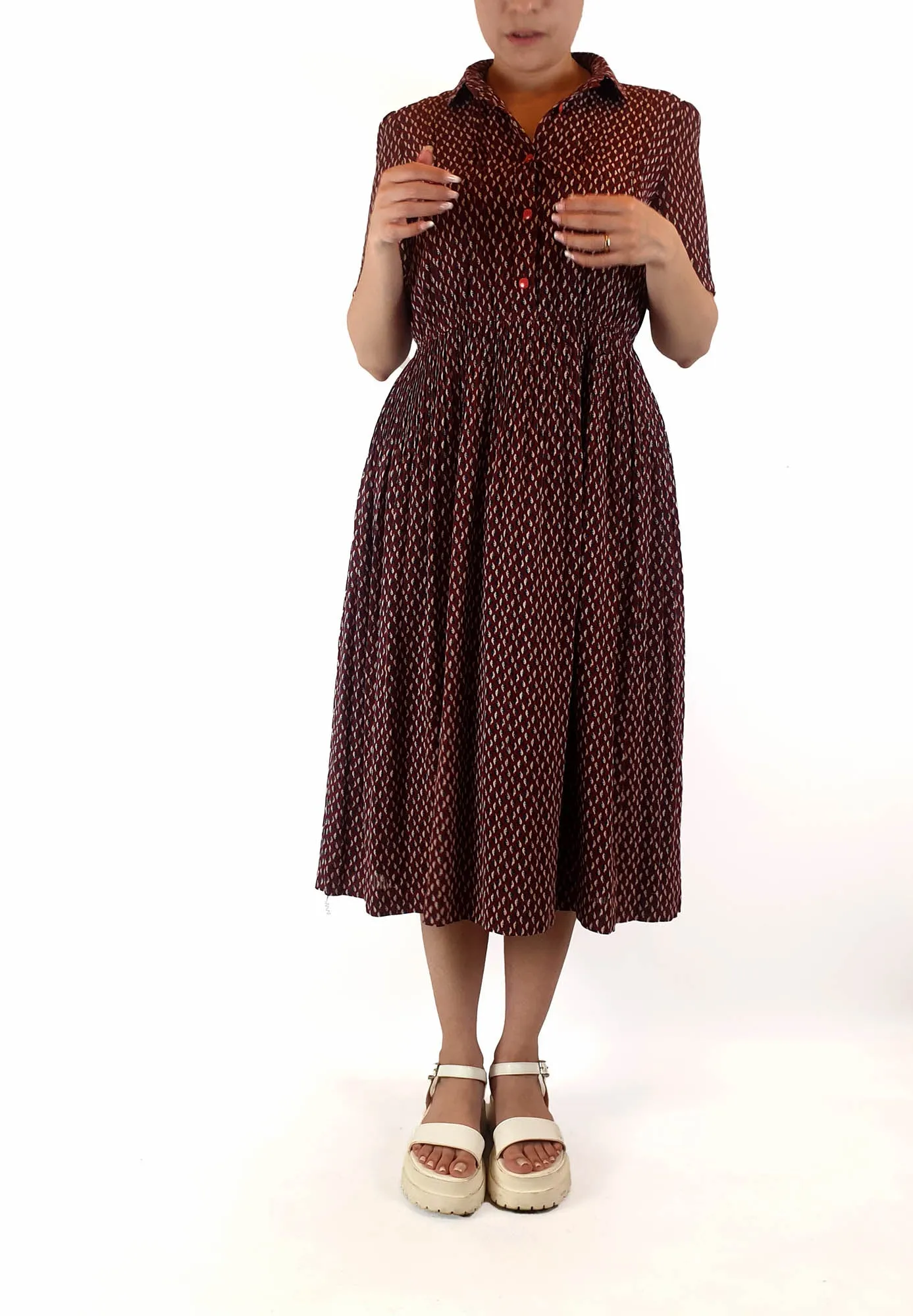Sanyo red leaf print vintage style dress best fits size 10