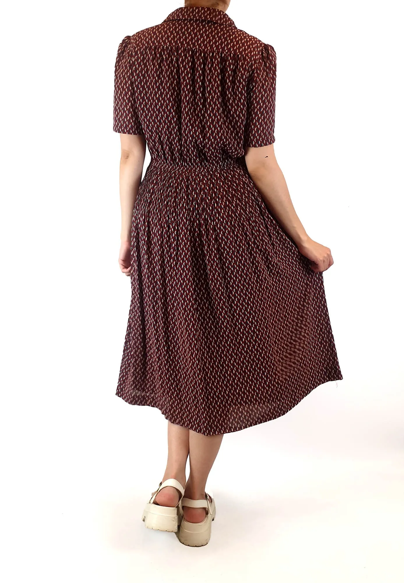 Sanyo red leaf print vintage style dress best fits size 10