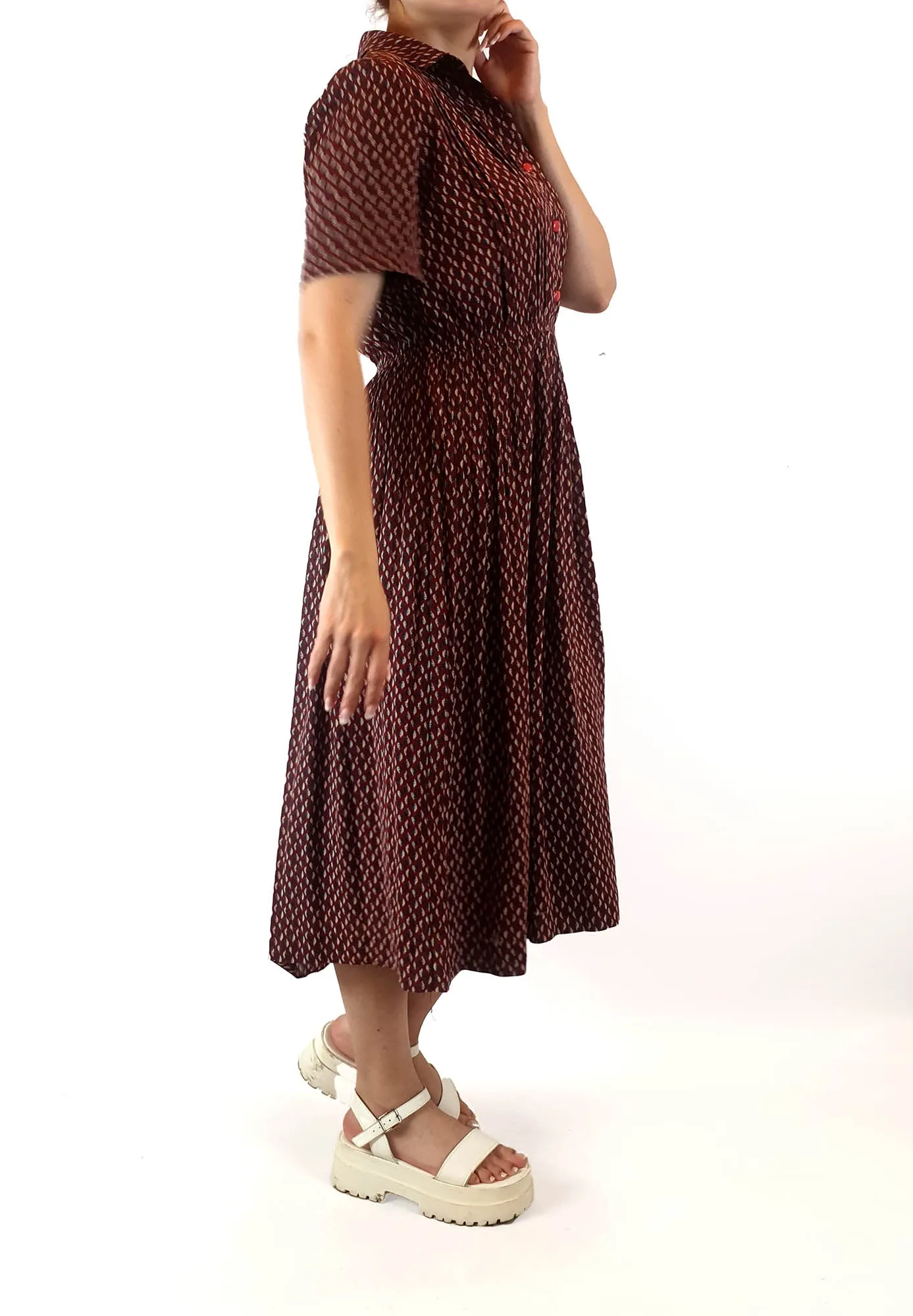Sanyo red leaf print vintage style dress best fits size 10