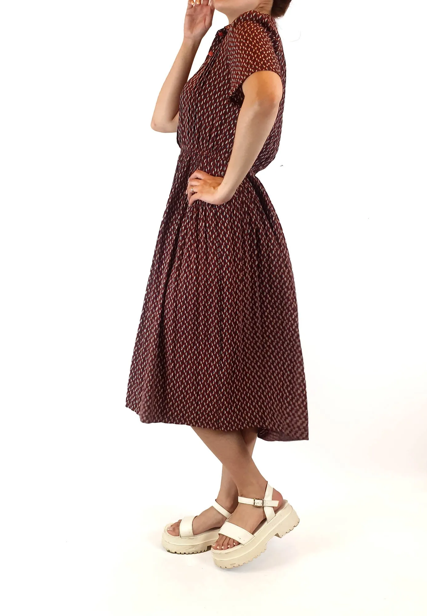 Sanyo red leaf print vintage style dress best fits size 10