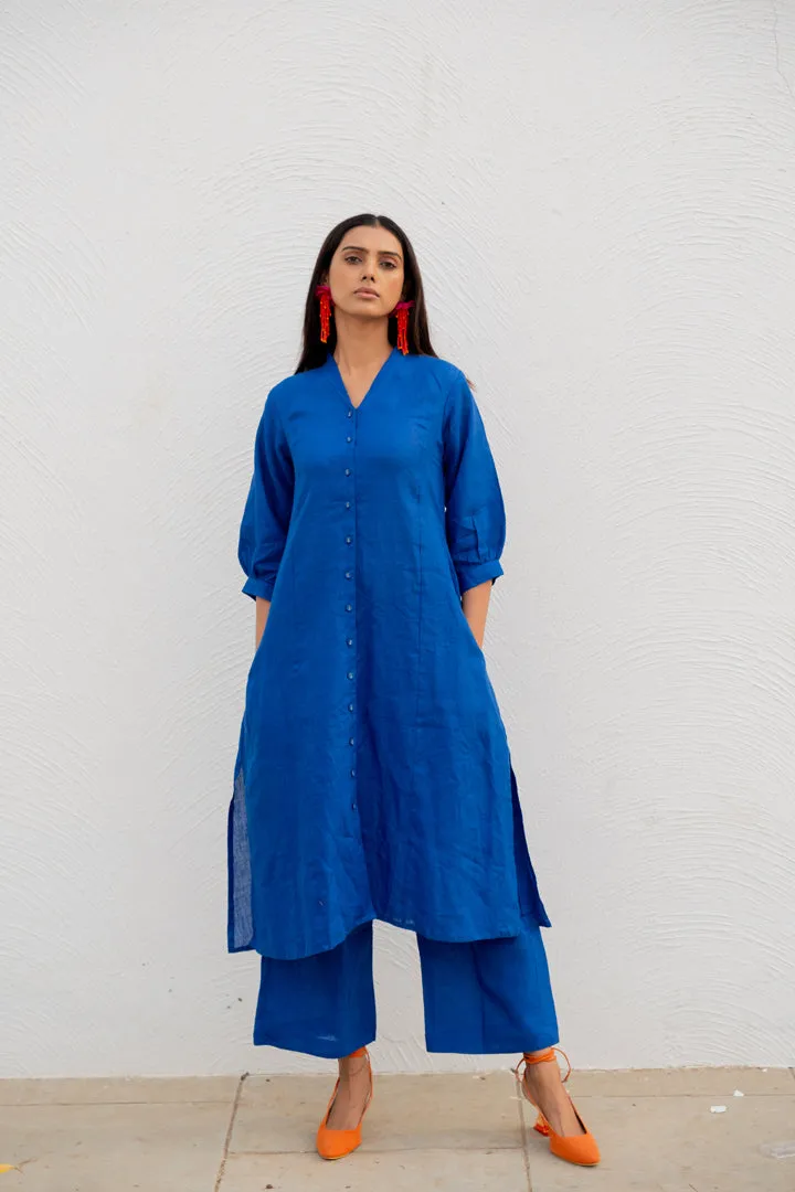 Sapphire Linen buttondown Kurta Set