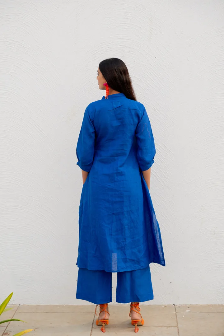 Sapphire Linen buttondown Kurta Set