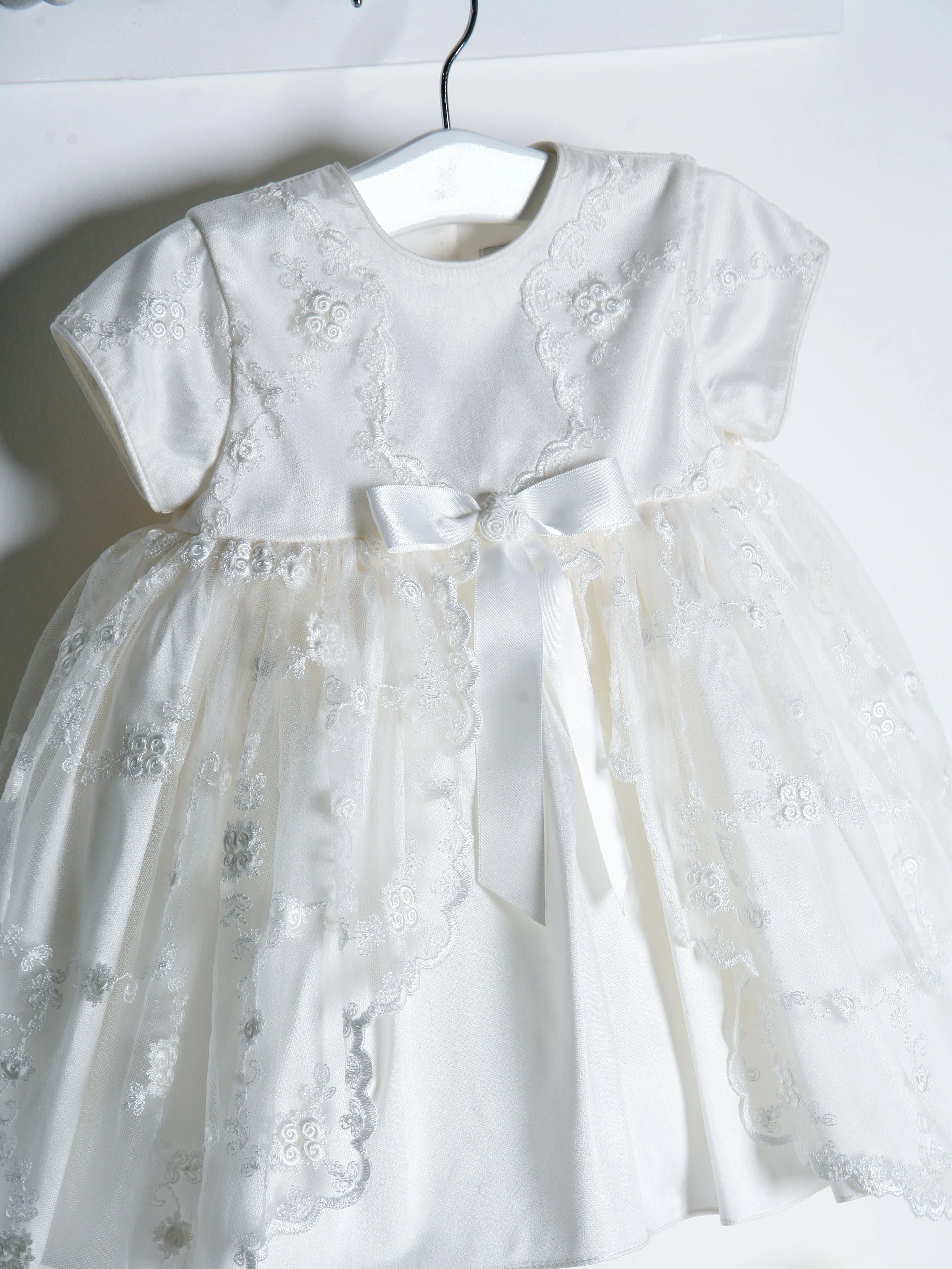 Sarah Louise Ivory Silk Floral Occasion Dress & Bonnet