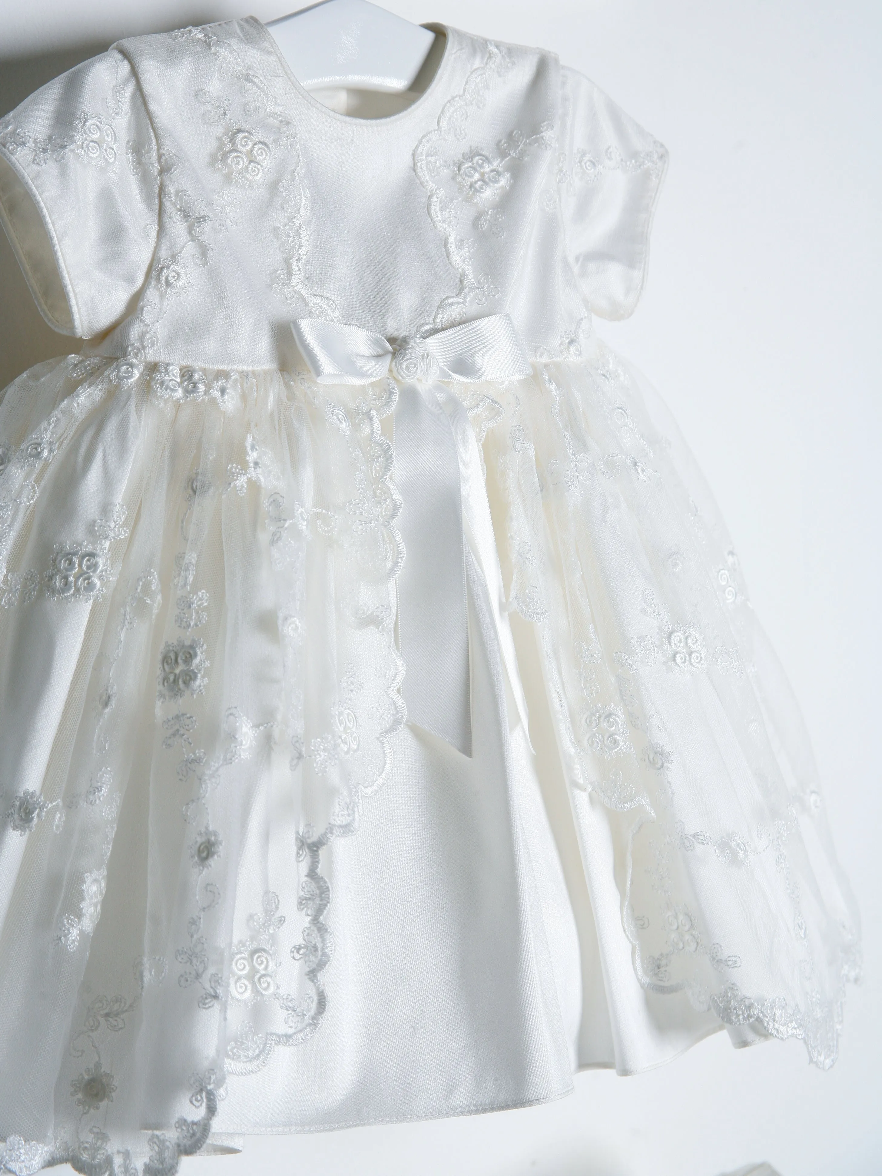 Sarah Louise Ivory Silk Floral Occasion Dress & Bonnet