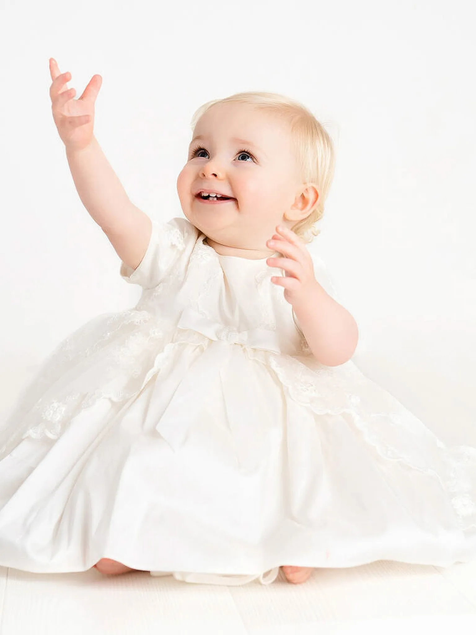 Sarah Louise Ivory Silk Floral Occasion Dress & Bonnet