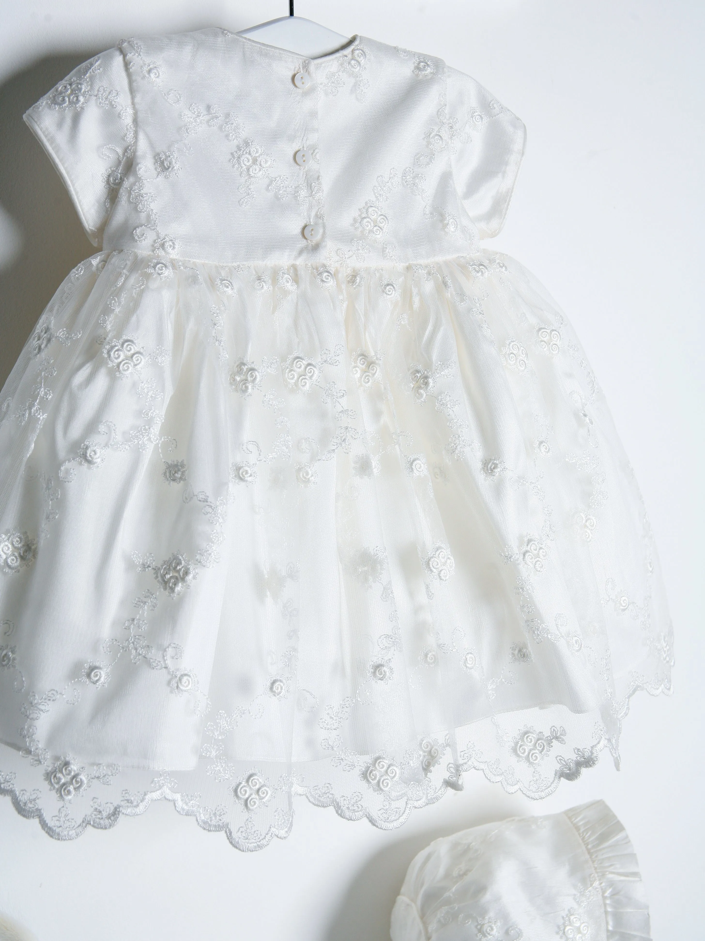 Sarah Louise Ivory Silk Floral Occasion Dress & Bonnet