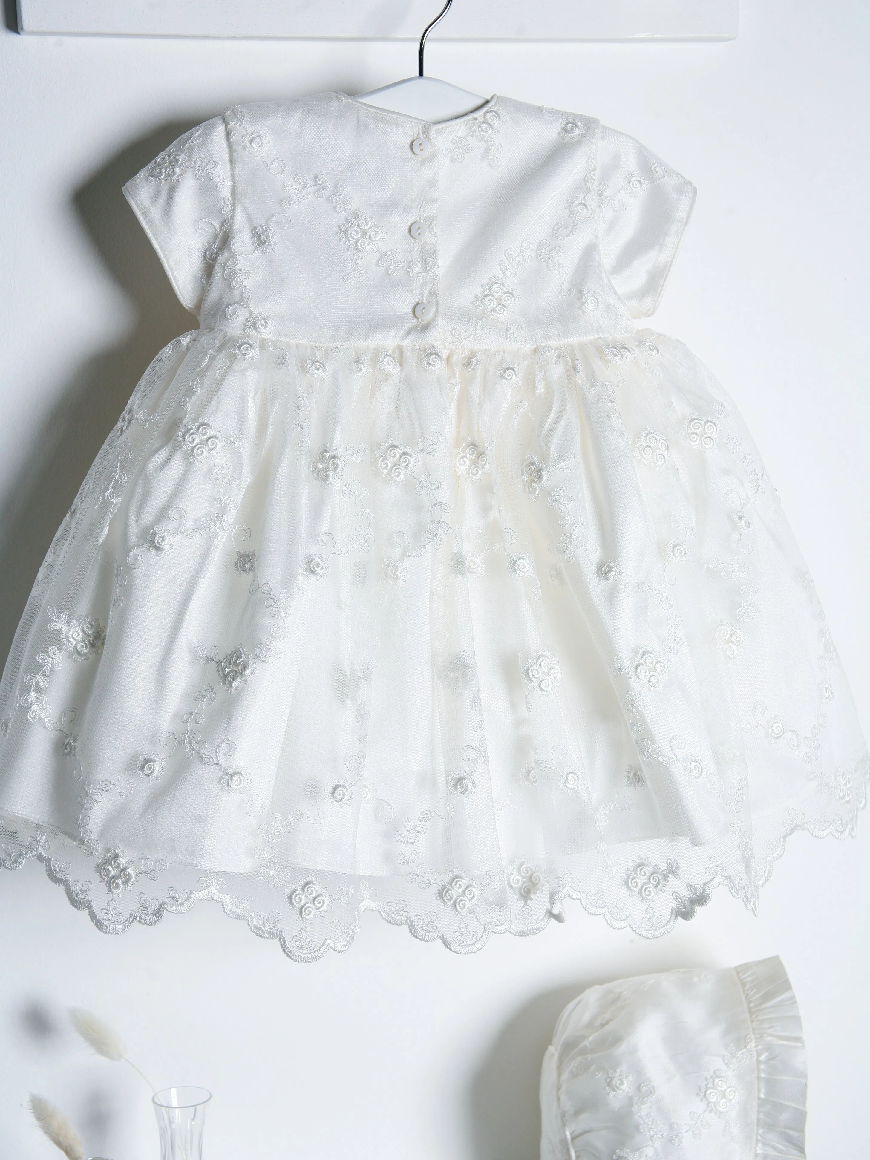 Sarah Louise Ivory Silk Floral Occasion Dress & Bonnet