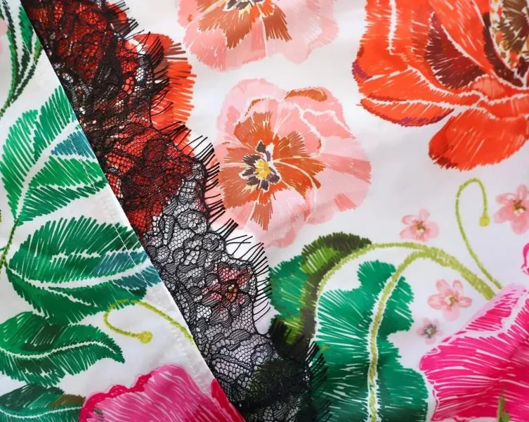 Satin Cami & Tap Short Set - Embroidered Floral Print -