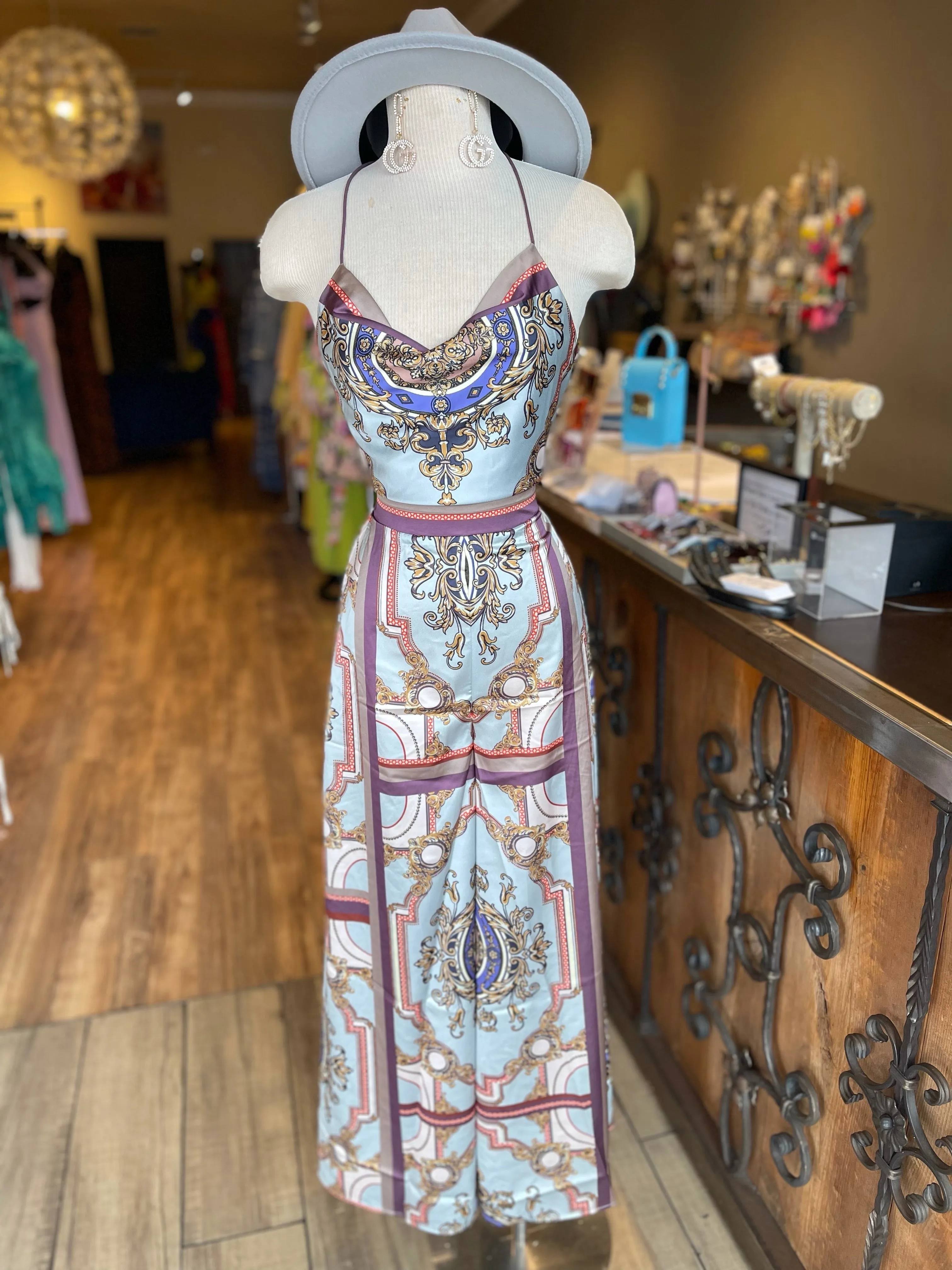 Satin Printed Pants Set