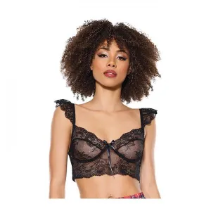 Scallop Stretch Lace Soft Cup Bralette - Black -