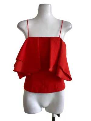 Scarlet Red Overlap Shoulder Crop Top