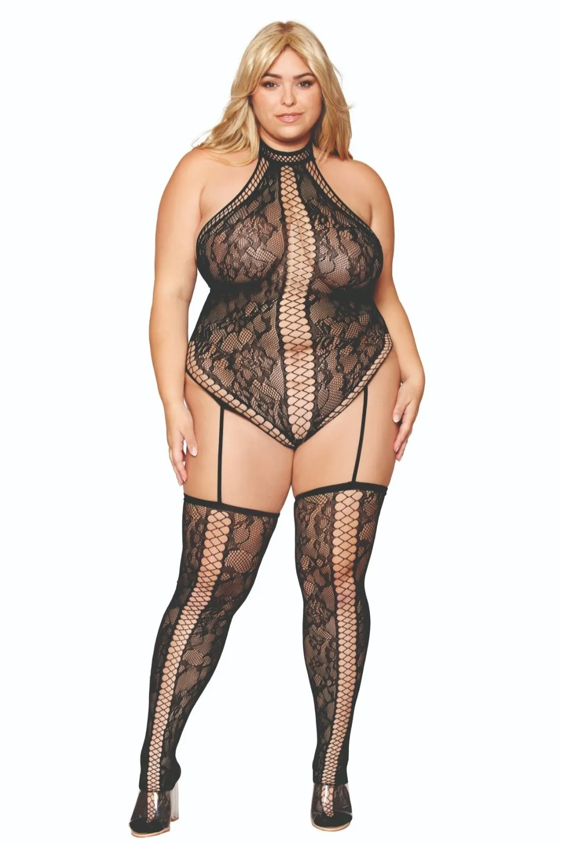 Seductive Plus Size Lace Bodysuit with Straps
