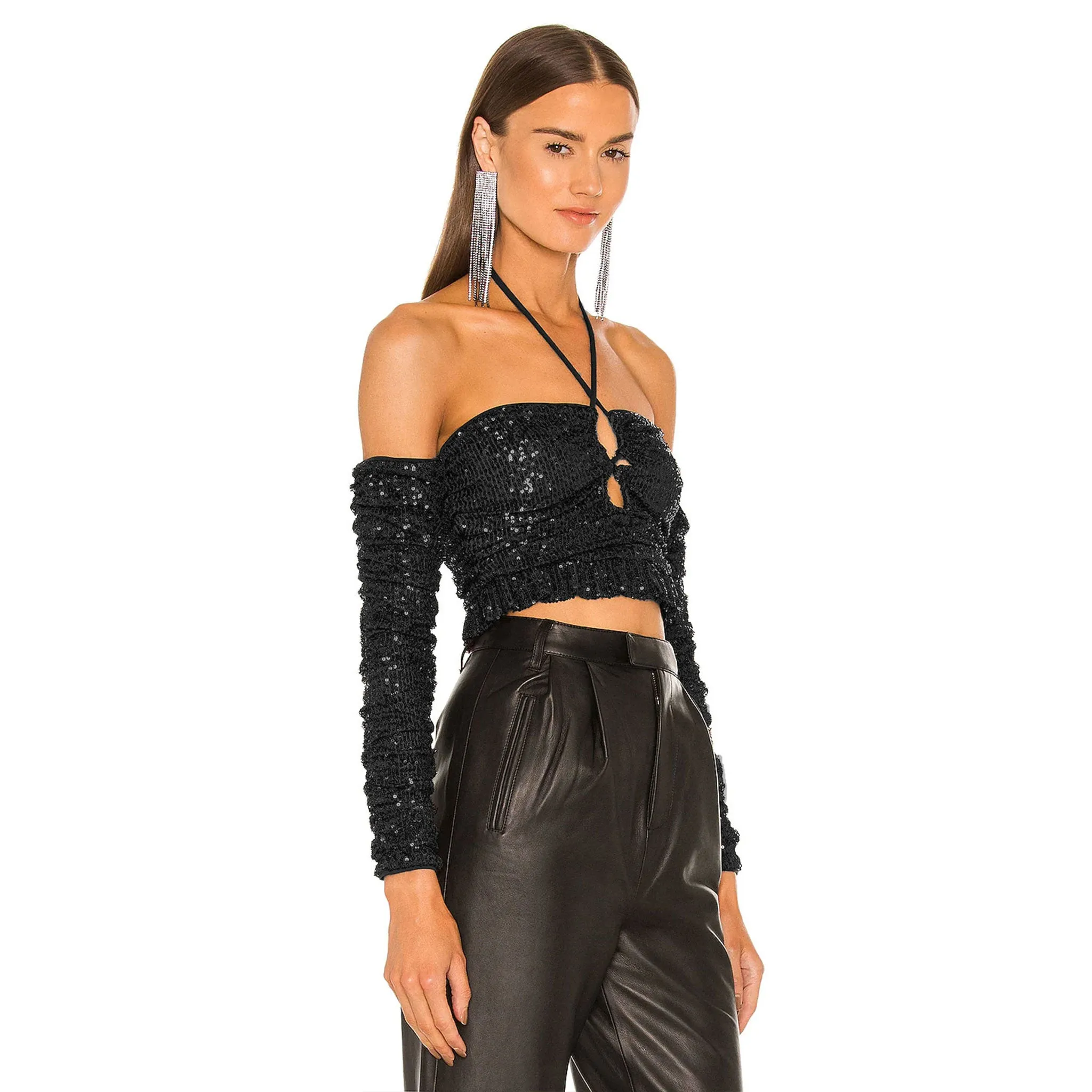 Sequin Crop Top - Black