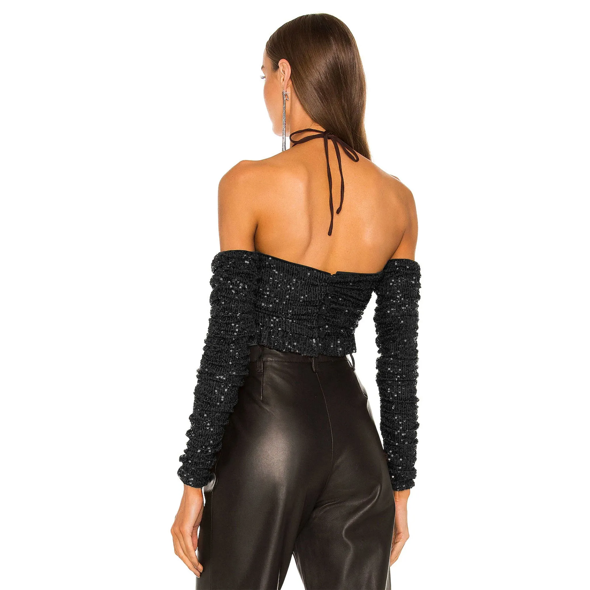 Sequin Crop Top - Black