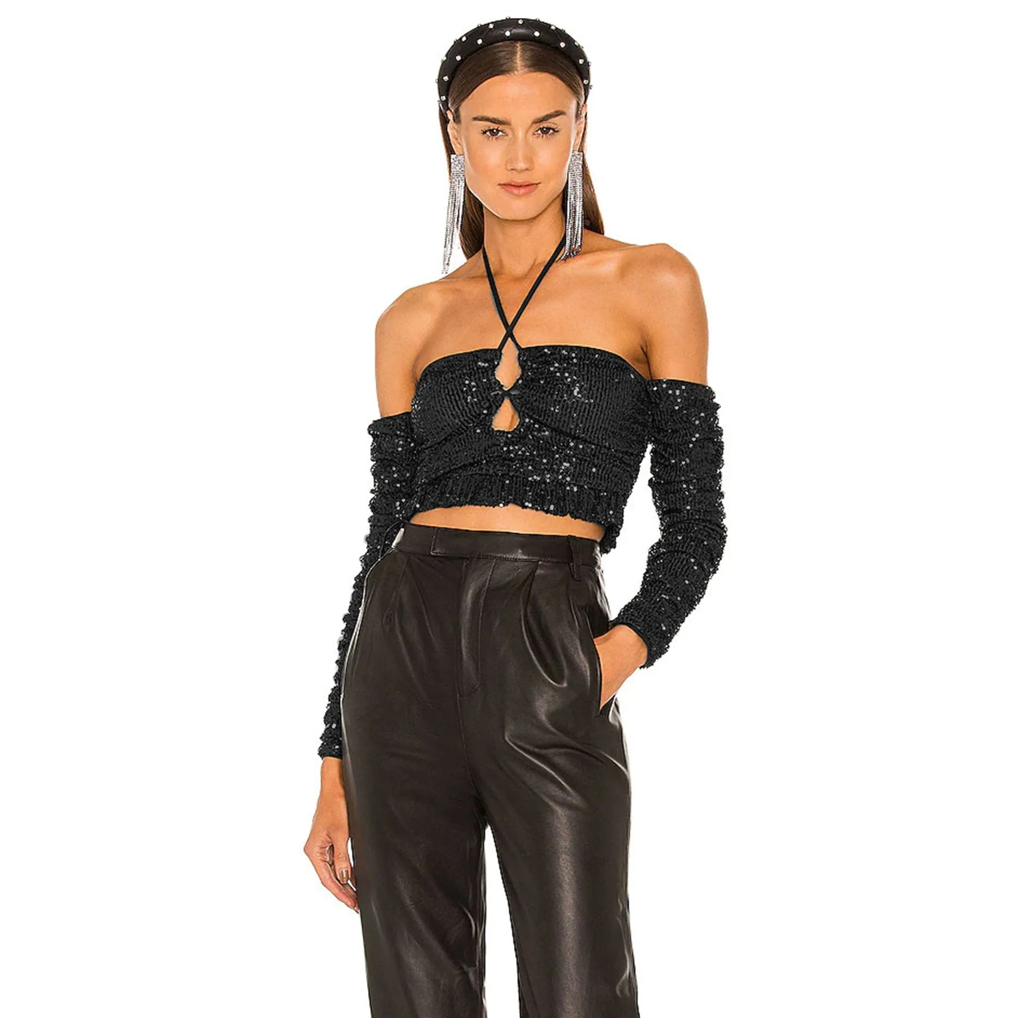 Sequin Crop Top - Black