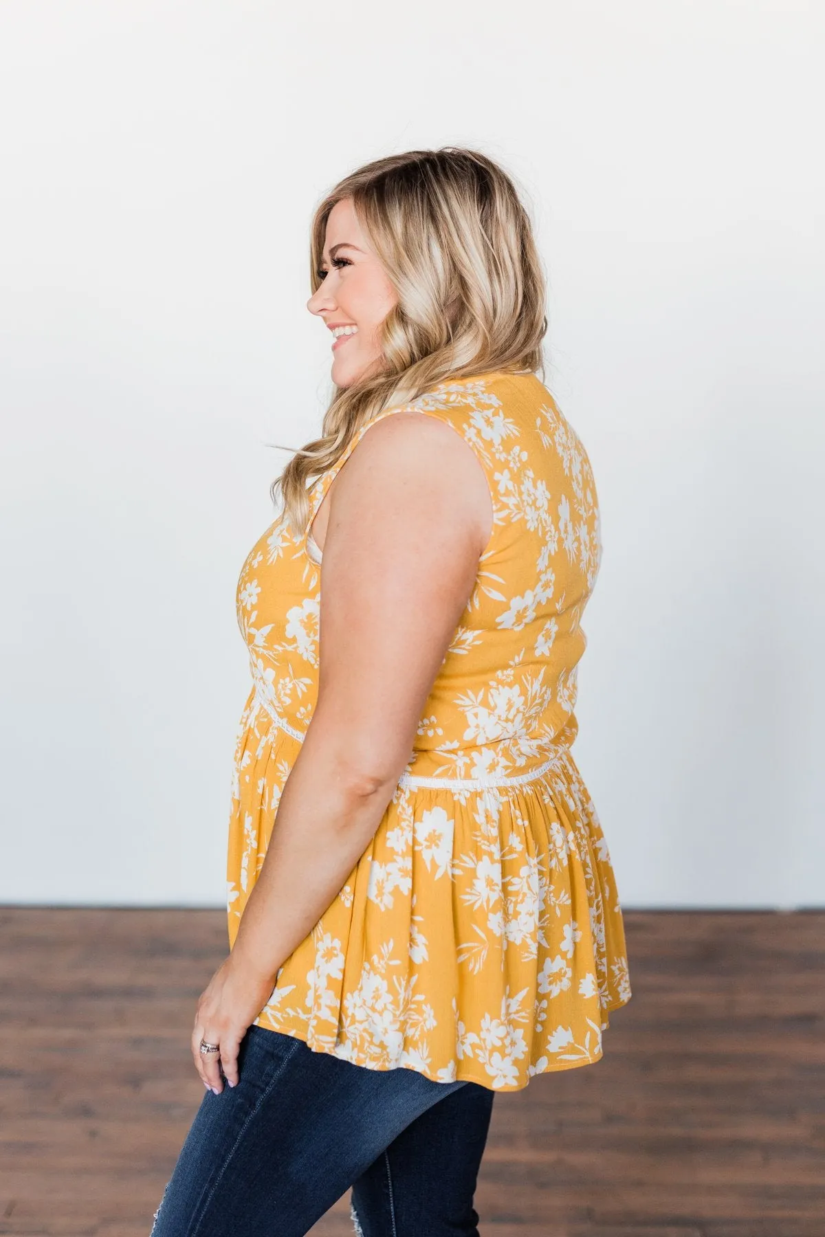 Set Me Free Floral Babydoll Tank Top- Golden Yellow