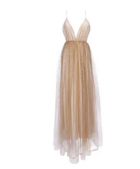 Sexy A line Deep V Neck Spaghetti Straps Backless Prom Dresses, Sequins Long Party Dress CA353